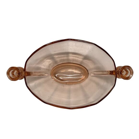 Fostoria Fairfax Pink Rose Depression Glass Vintage Oval Bowl w/ Candle Holder - Picture 11 of 13